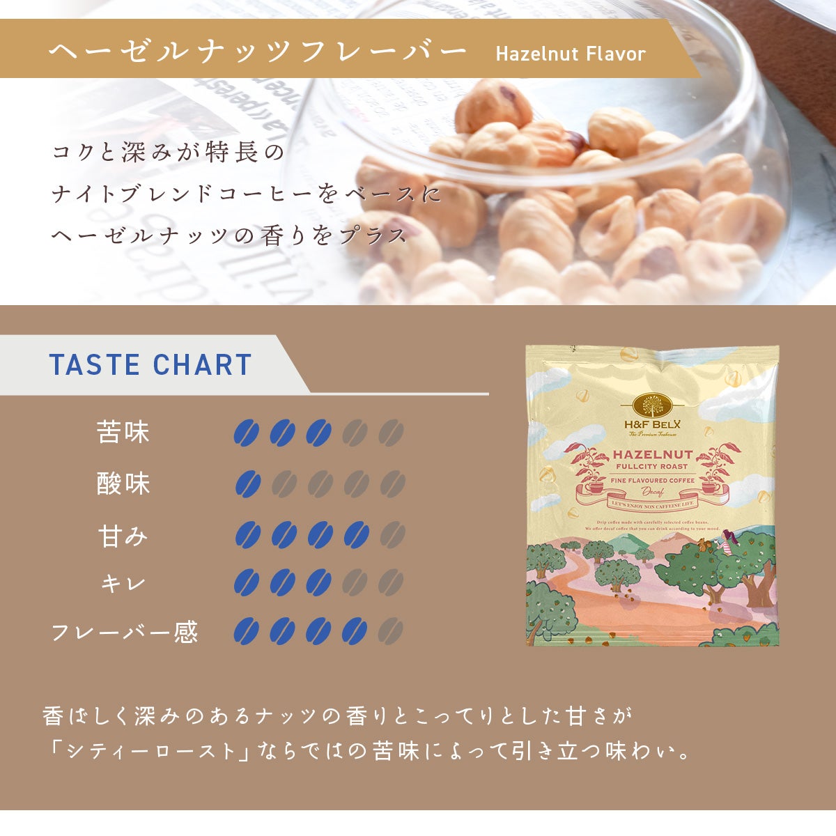 デカフェコーヒー ヘーゼルナッツ